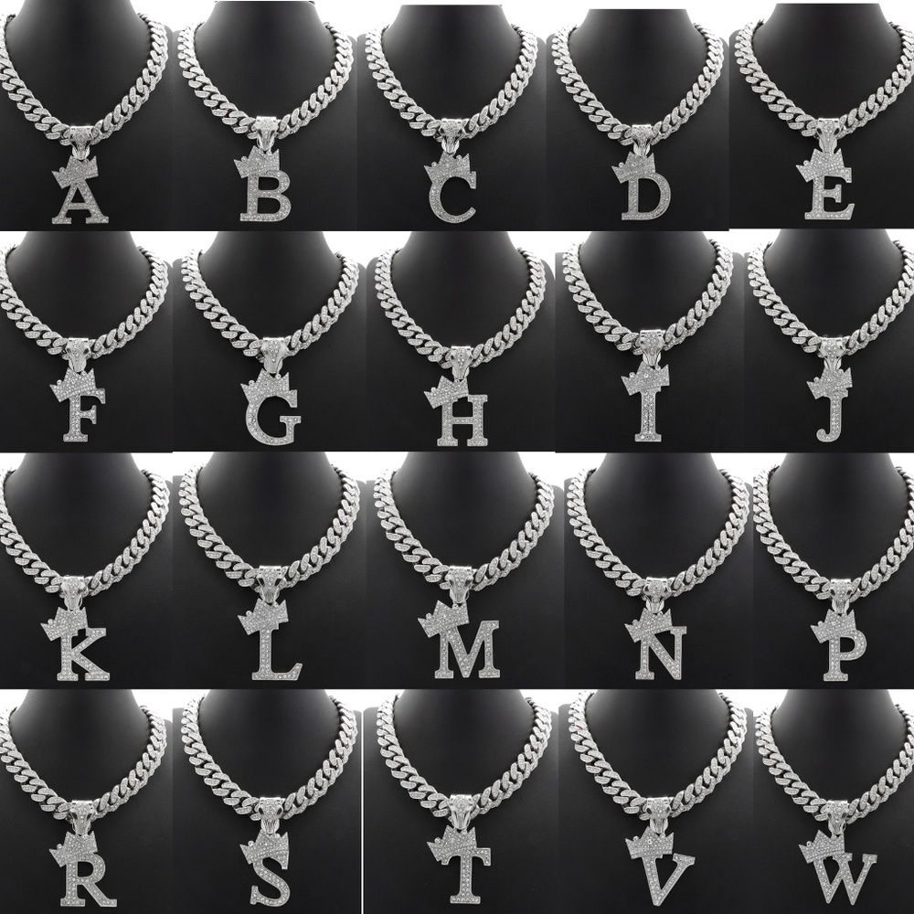 INITIAL LETTER PENDANT 12mm/18" CUBAN CHAIN